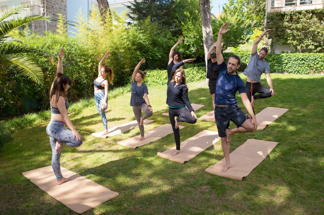 Yoga group enjoying outdoor workout
